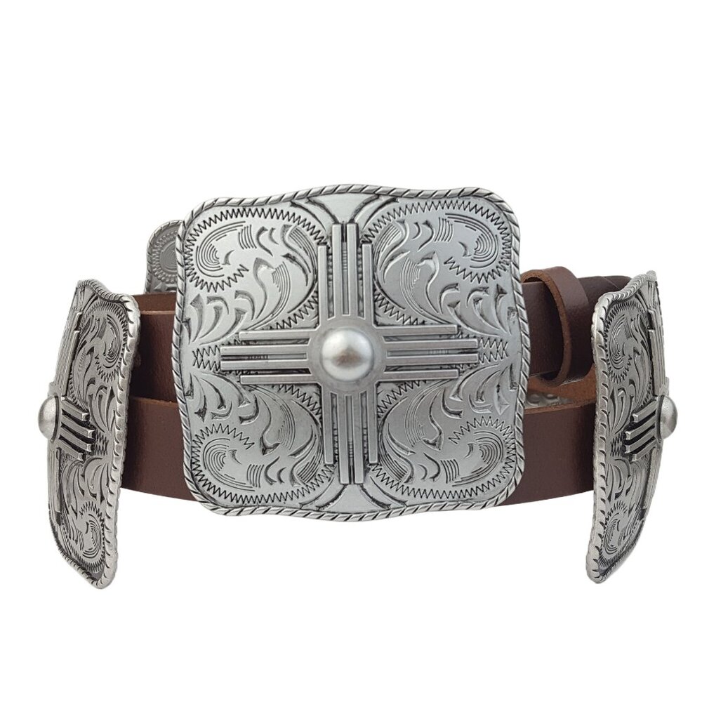 Genuine Leather w. Western Buckle-Size Concho Belt